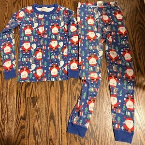 Hanna Andersson Blue Santa Print Kids Pajama Set